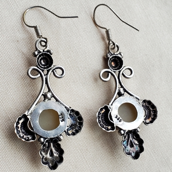 Silver white druzy earrings 925 - Picture 2 of 6